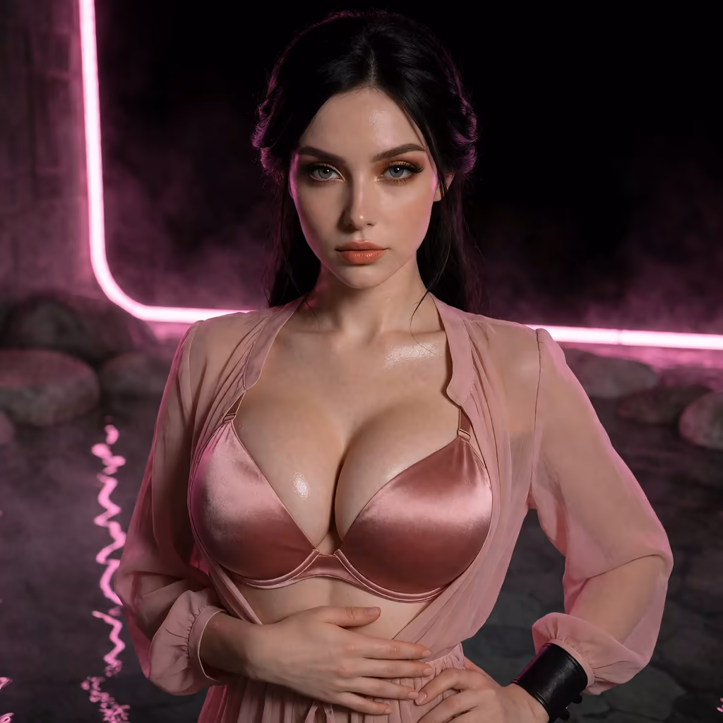 ai naked anime girl — a character portrait shot in a hotspring setting