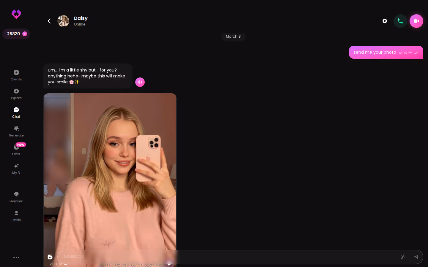 An anime character replying in a GoLove.ai chat conversation