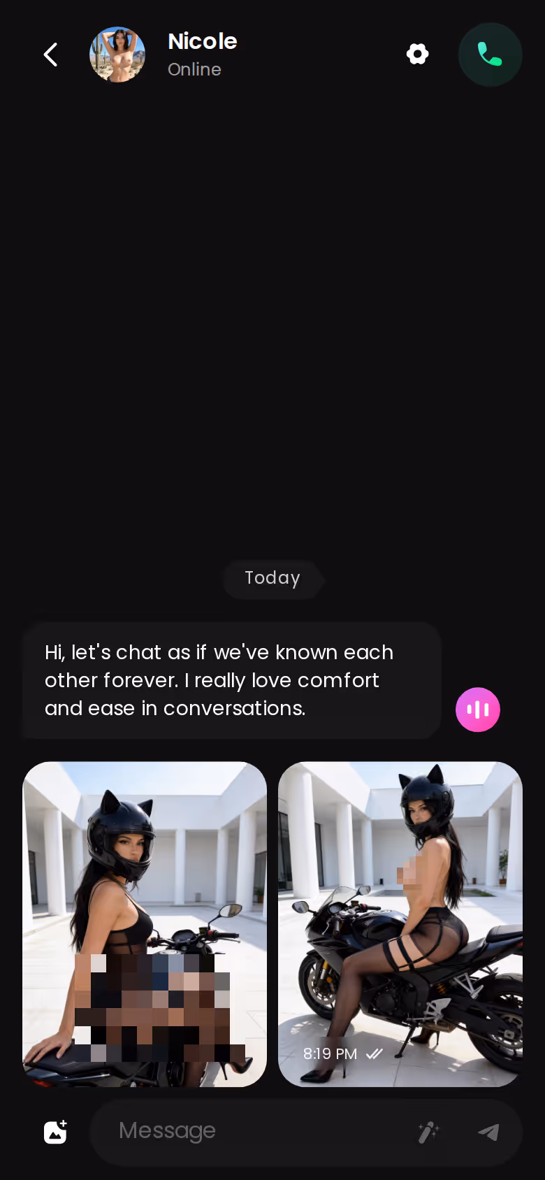 GoLove.ai mobile chat thread with a photo delivered in the conversation