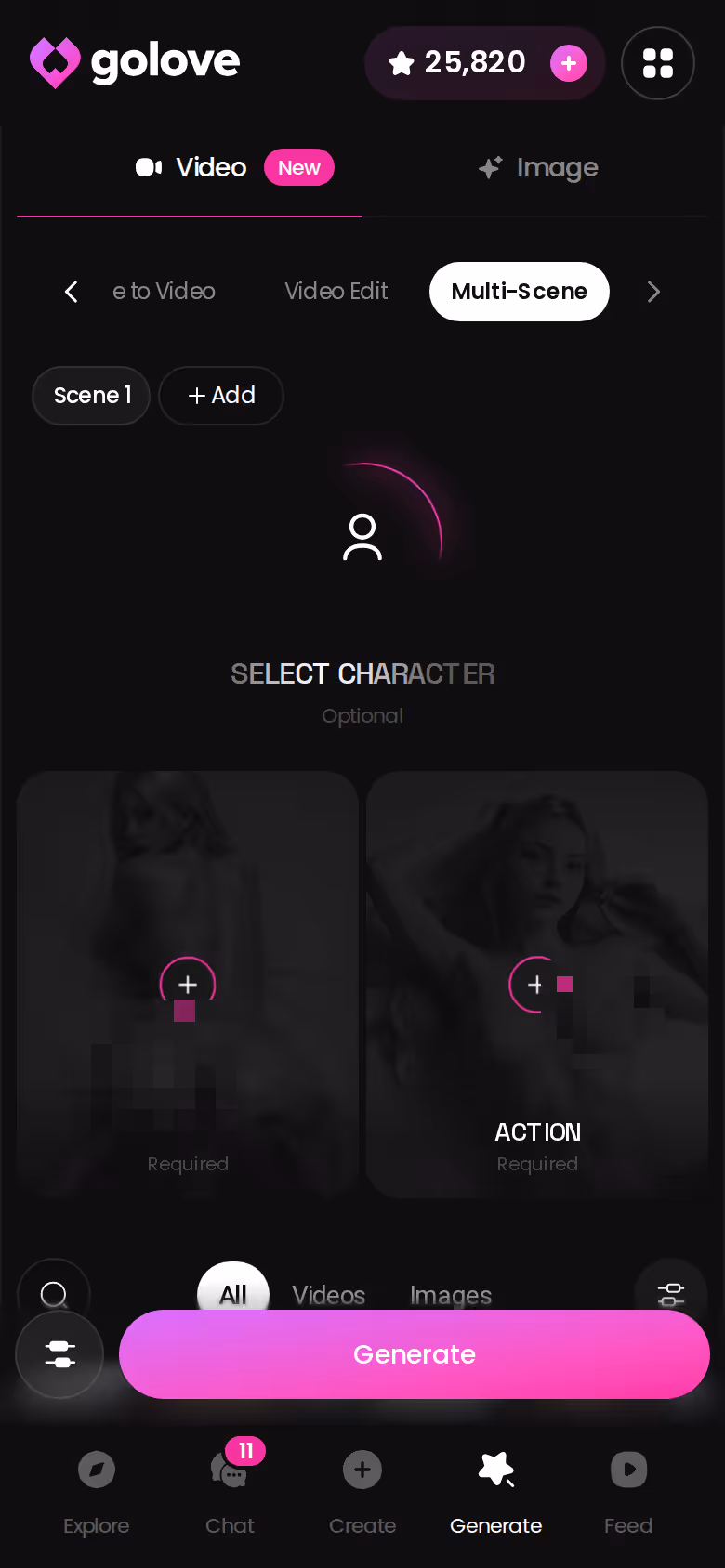 GoLove Multi Scene on mobile — several moments stitched into one clip